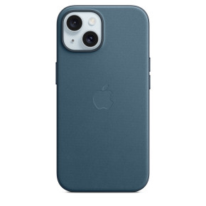 Луксозен твърд текстилен гръб оригинален MT4D3ZM/A OFFICIAL Apple FineWoven Case With MagSafe за Apple iPhone 15 Plus 6.7 тъмно син / Pacific Blue